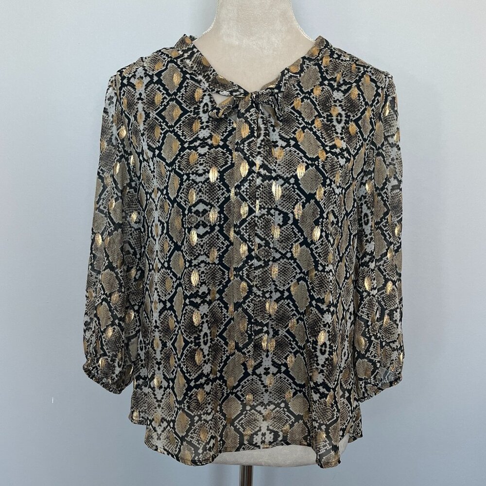 Retrology Snakeskin Print BowTie Blouse M